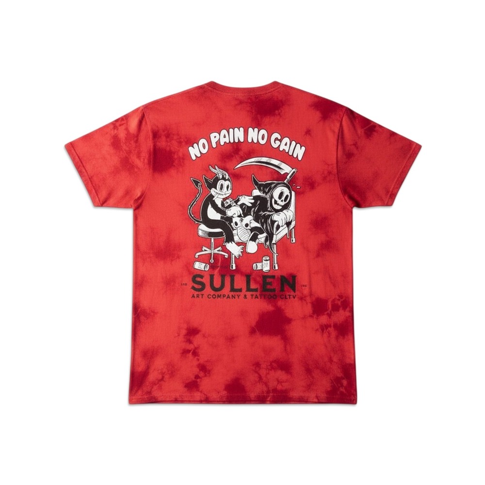 Sullen Art Collective Graphic Tee Mens Medium Red Tie Dye No Pain No Gain Tattoo